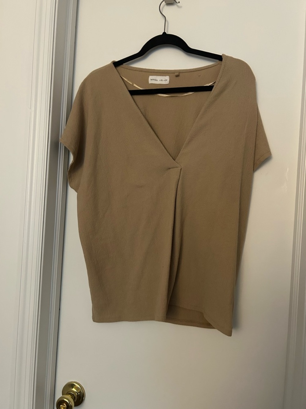 Relaxed V-Neck Short Sleeve Blouse in Taupe